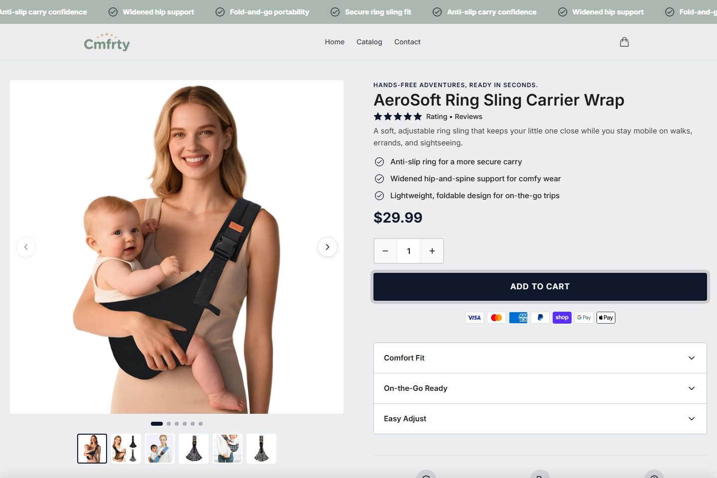 AeroSoft Ring Sling Carrier Wrap — a store page built with Nexvo