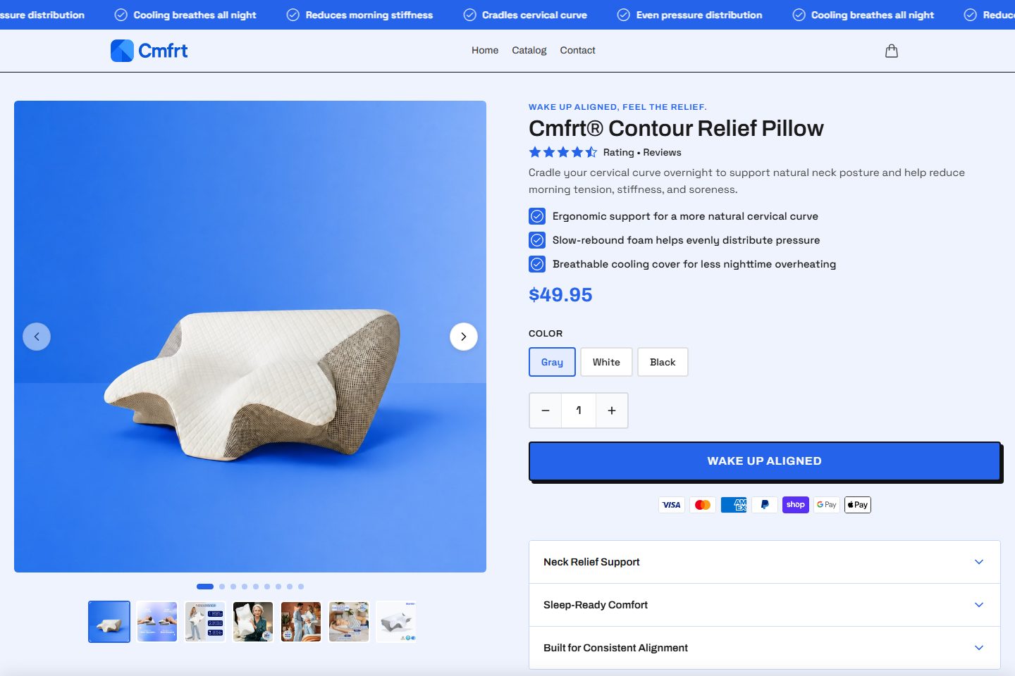 Cmfrt Contour Relief Pillow — a store page built with Nexvo