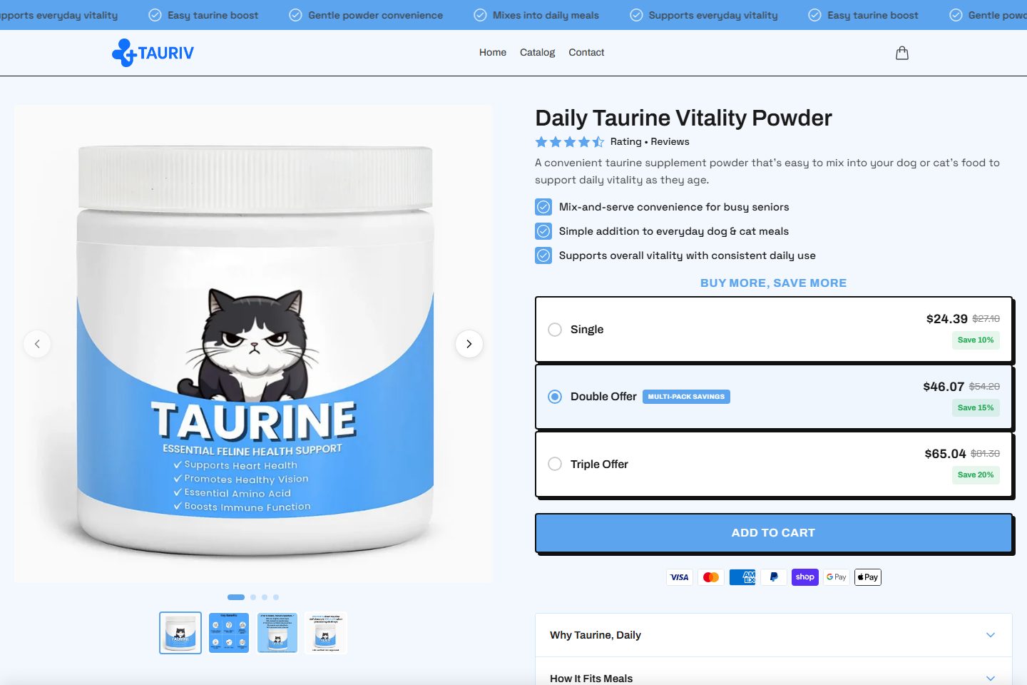 Daily Taurine Vitality Powder — a store page built with Nexvo