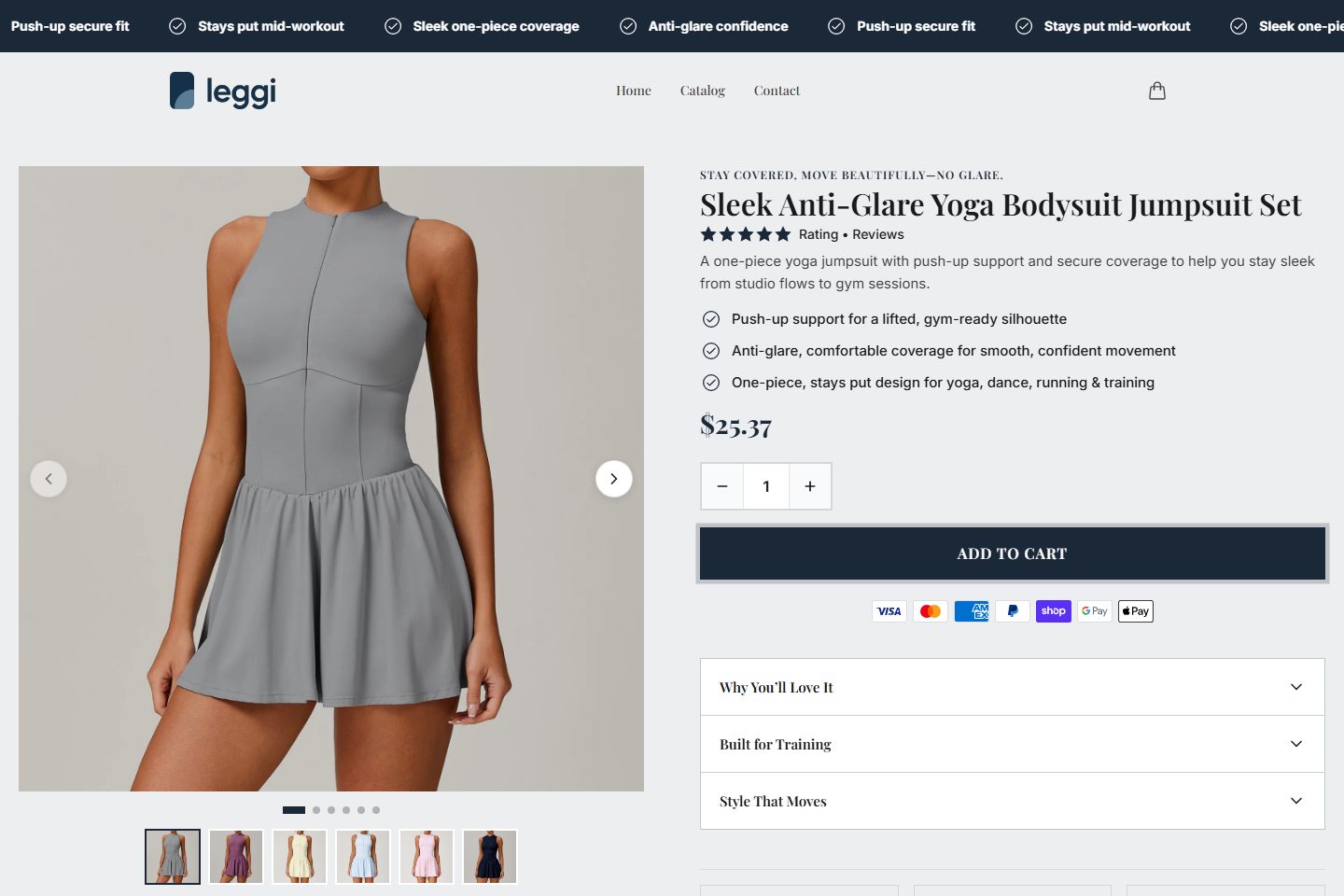 Sleek Anti-Glare Yoga Bodysuit Jumpsuit Set — a store page built with Nexvo